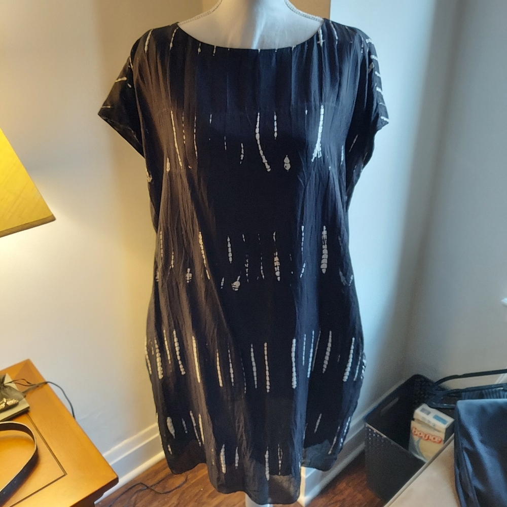 Eileen Fisher Silk Black Pattern Dress Size Small